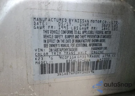 2017 Nissan Sentra S from USA, damaged, VIN 3N1AB7AP0HY340496